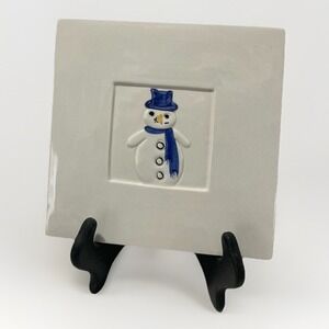 Snowman Walll Art Crate & Barrel Ceramics 8"x8" Made In Italy Winter Holiday